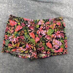 Terra & Sky Shorts Womens Plus 3X Black Pink Floral Tropical Linen Blend Beachy